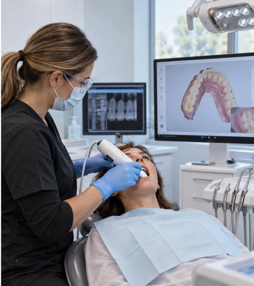 A more contemporary dental office with modern digital tools.